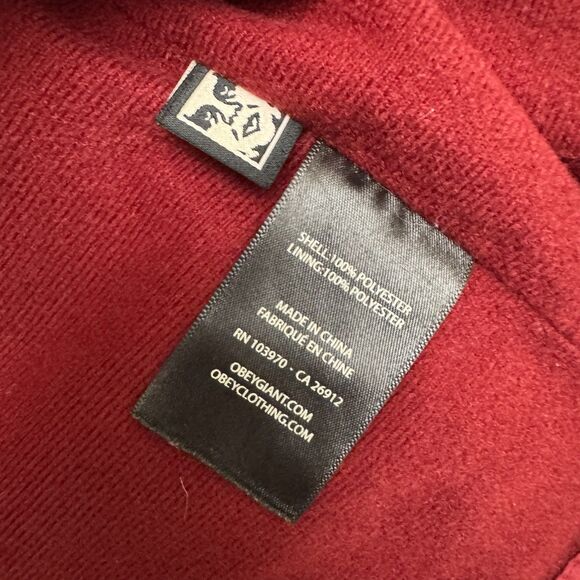 Obey Worldwide Coach Snap Button Up Windbreaker Jacket Mens XL Red Lined Outdoor - Picture 9 of 15